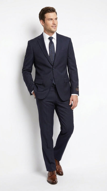 Tiglio Novello Men’s Navy Italian Wool Suit, Super 150s Modern Fit Formal Dress Suit