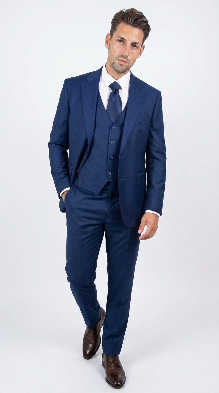 Stacy Adams Men’s Royal Indigo Hybrid Fit 3 Piece Suit, Formal Wedding Prom Dress Suit