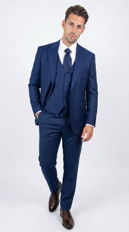 Stacy Adams Men’s Royal Indigo Hybrid Fit 3 Piece Suit, Formal Wedding Prom Dress Suit