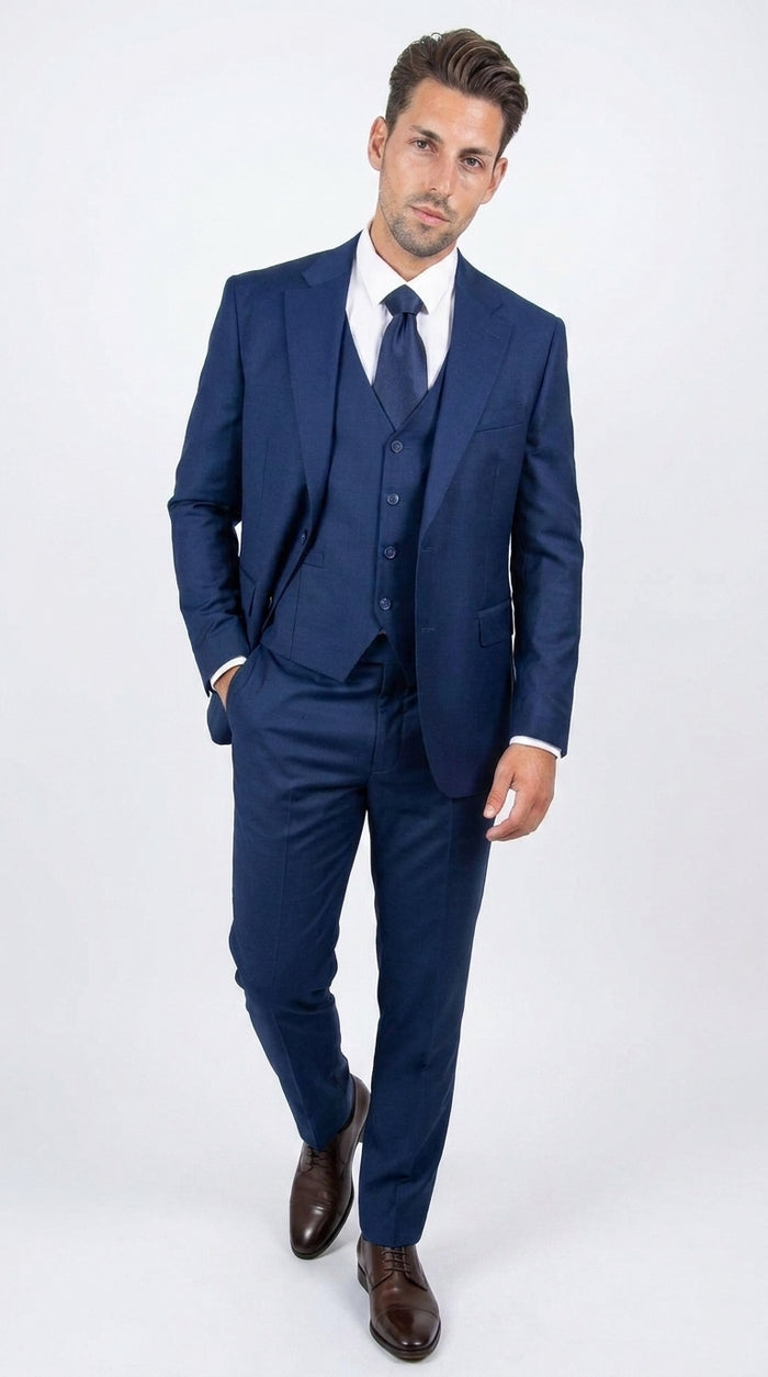 Stacy Adams Men’s Royal Indigo Hybrid Fit 3 Piece Suit, Formal Wedding Prom Dress Suit
