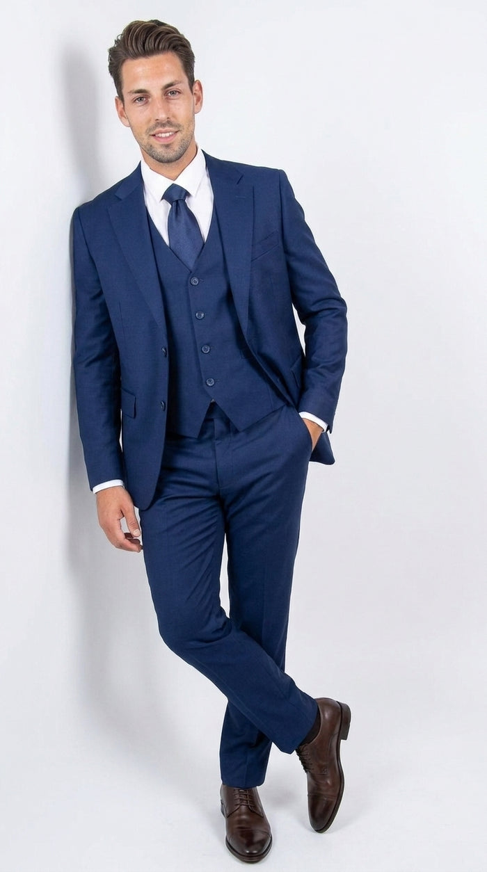Stacy Adams Men’s Royal Indigo Hybrid Fit 3 Piece Suit, Formal Wedding Prom Dress Suit