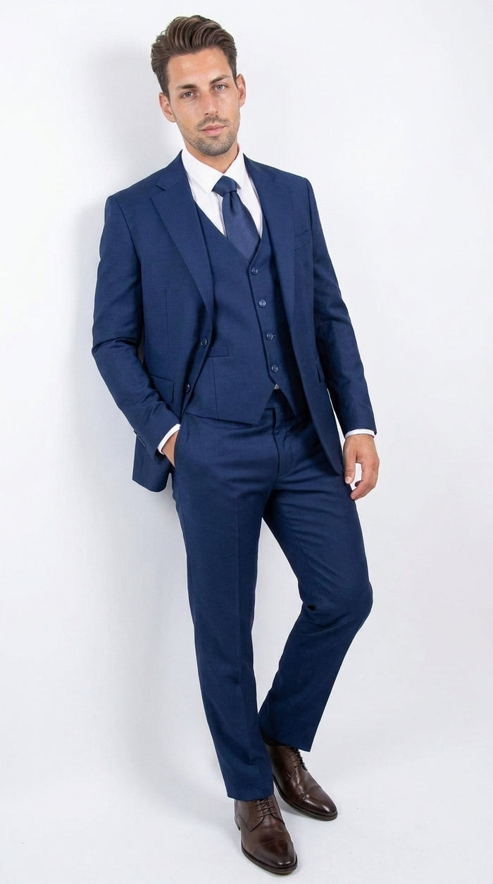 Stacy Adams Men’s Royal Indigo Hybrid Fit 3 Piece Suit, Formal Wedding Prom Dress Suit
