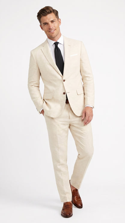 Men’s Beige Linen Suit – 2 Piece Summer Beach Wedding Suit for Men
