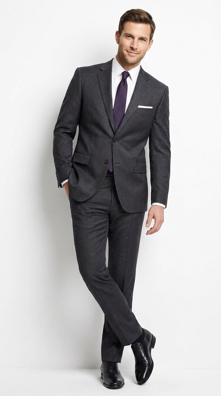Men’s Charcoal Grey Don Draper Inspired Suit, Solid Formal Wedding Business Dress Suit