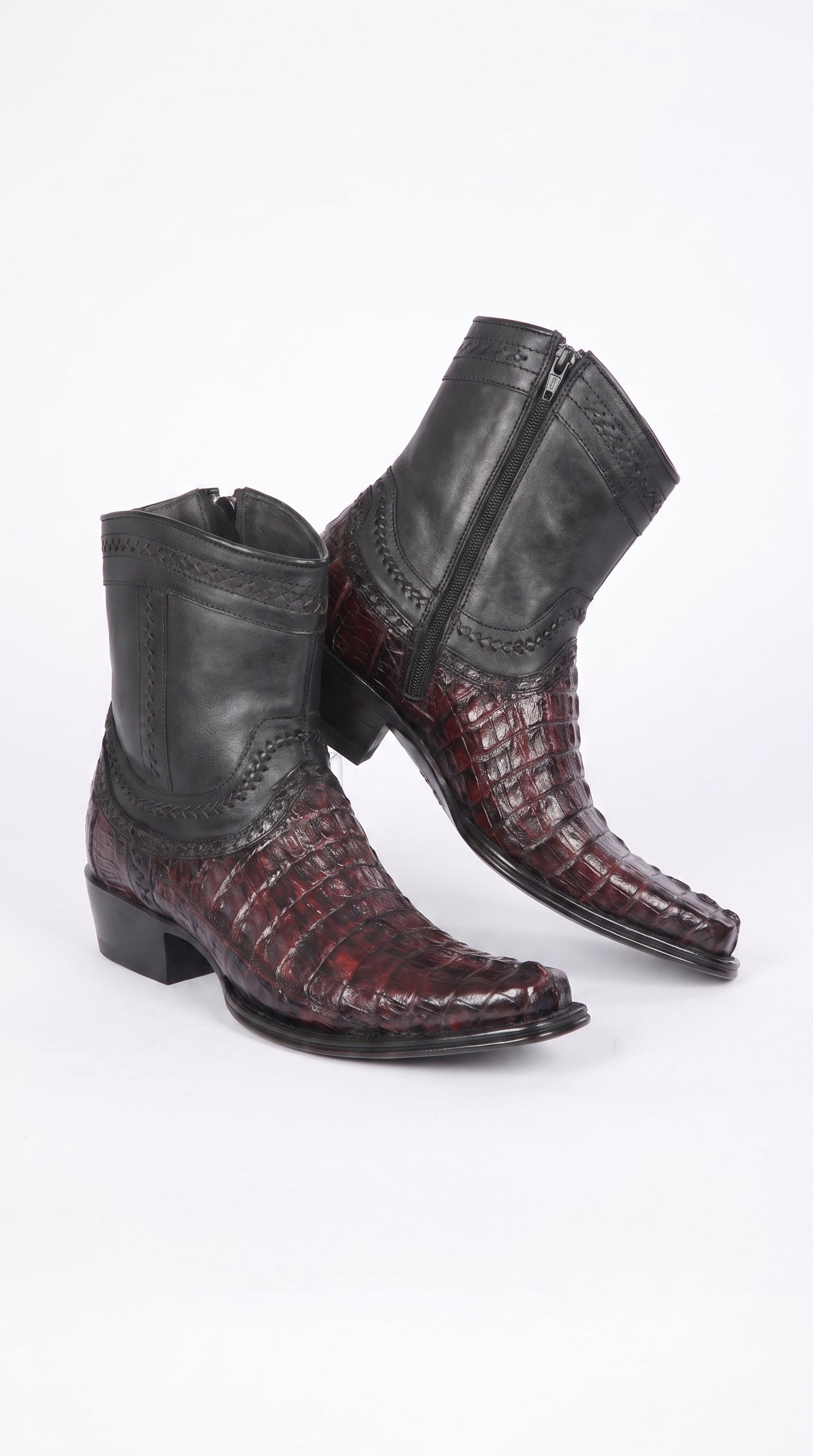 Los Altos Men’s Black Cherry Caiman Tail Low Shaft European Square Toe Boots