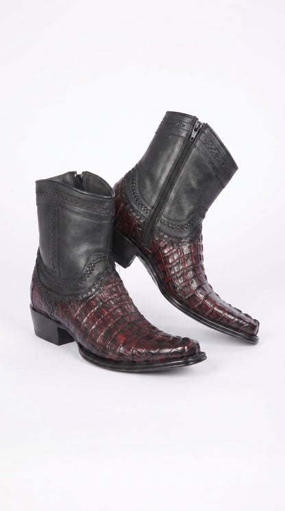 Los Altos Men’s Black Cherry Caiman Tail Low Shaft European Square Toe Boots