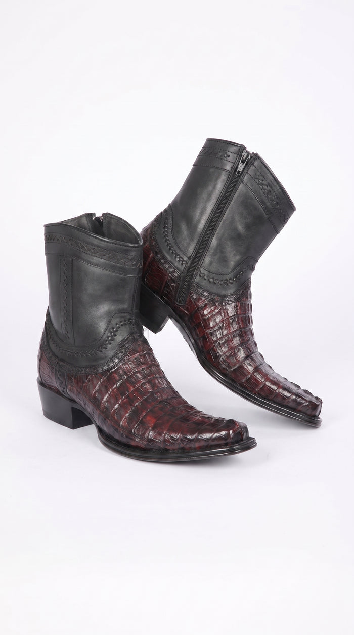 Los Altos Men’s Black Cherry Caiman Tail Low Shaft European Square Toe Boots