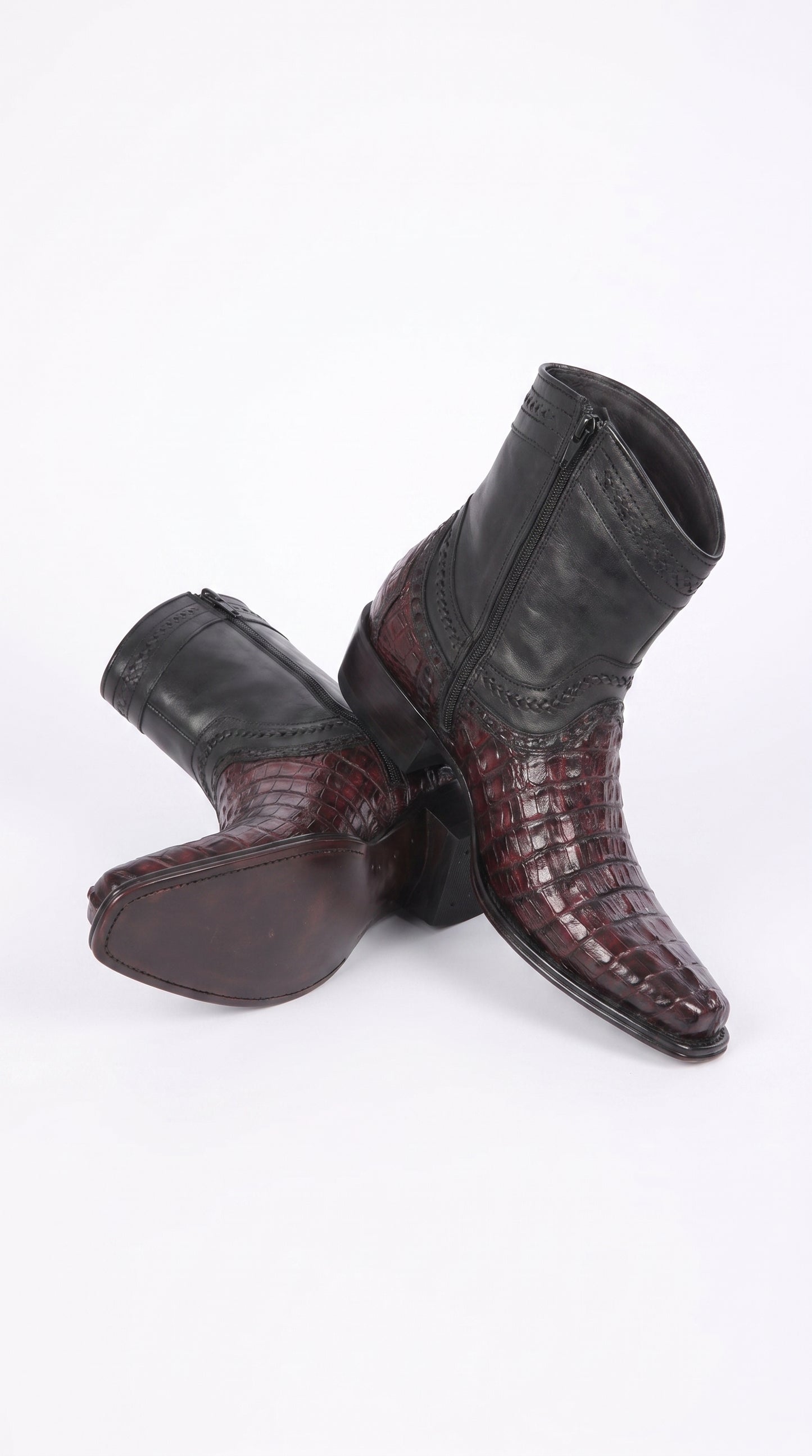 Los Altos Men’s Black Cherry Caiman Tail Low Shaft European Square Toe Boots