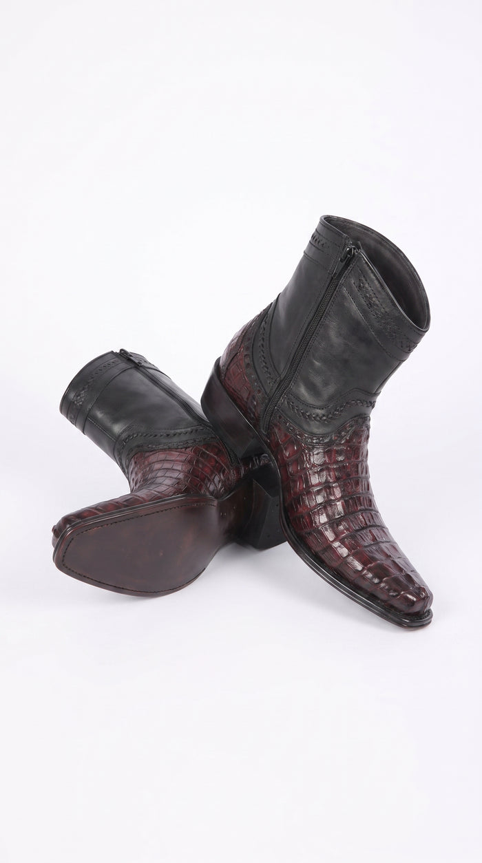 Los Altos Men’s Black Cherry Caiman Tail Low Shaft European Square Toe Boots