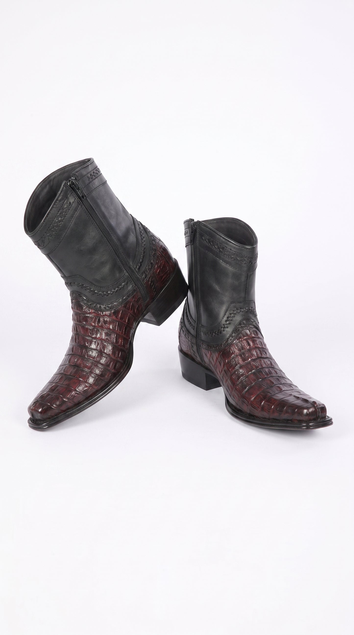 Los Altos Men’s Black Cherry Caiman Tail Low Shaft European Square Toe Boots