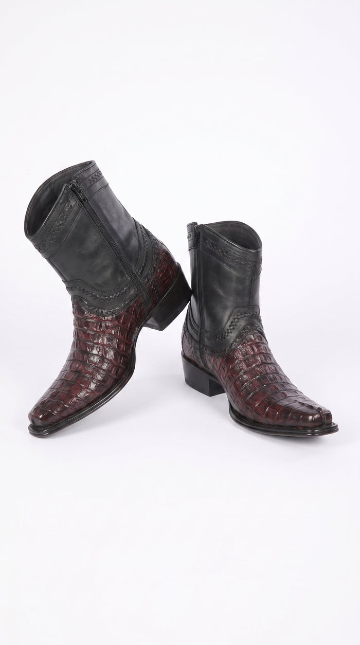 Los Altos Men’s Black Cherry Caiman Tail Low Shaft European Square Toe Boots