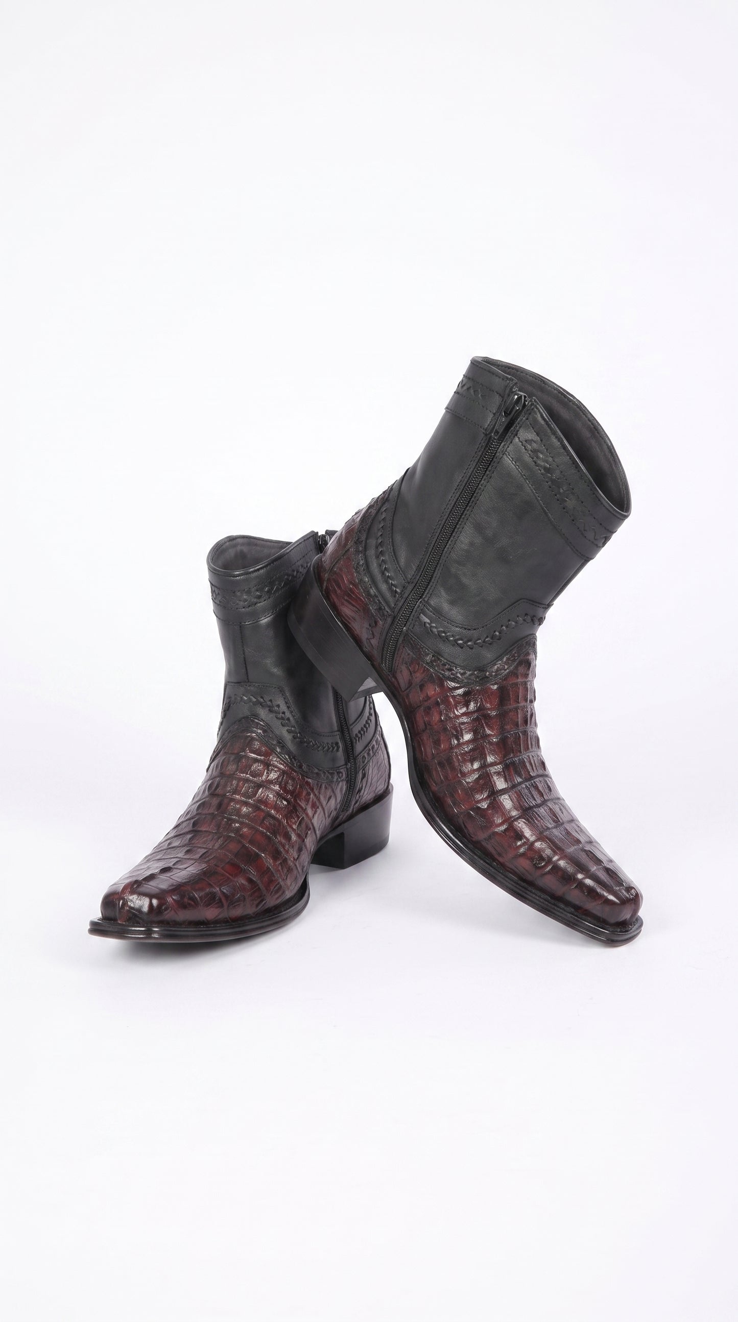 Los Altos Men’s Black Cherry Caiman Tail Low Shaft European Square Toe Boots