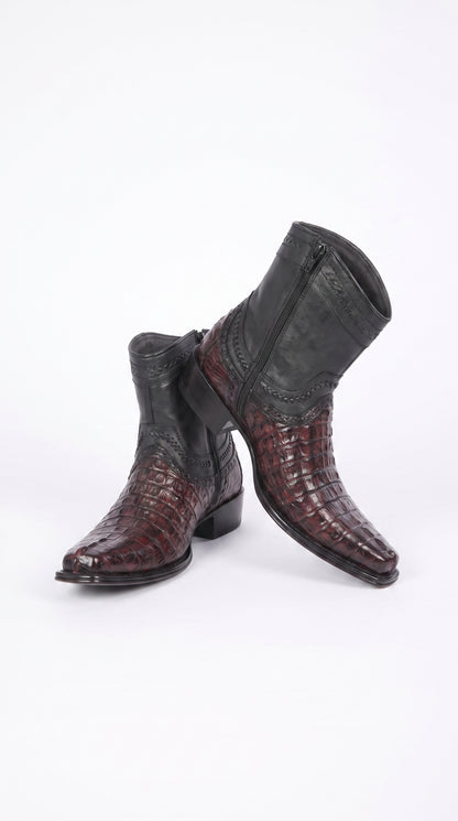Los Altos Men’s Black Cherry Caiman Tail Low Shaft European Square Toe Boots
