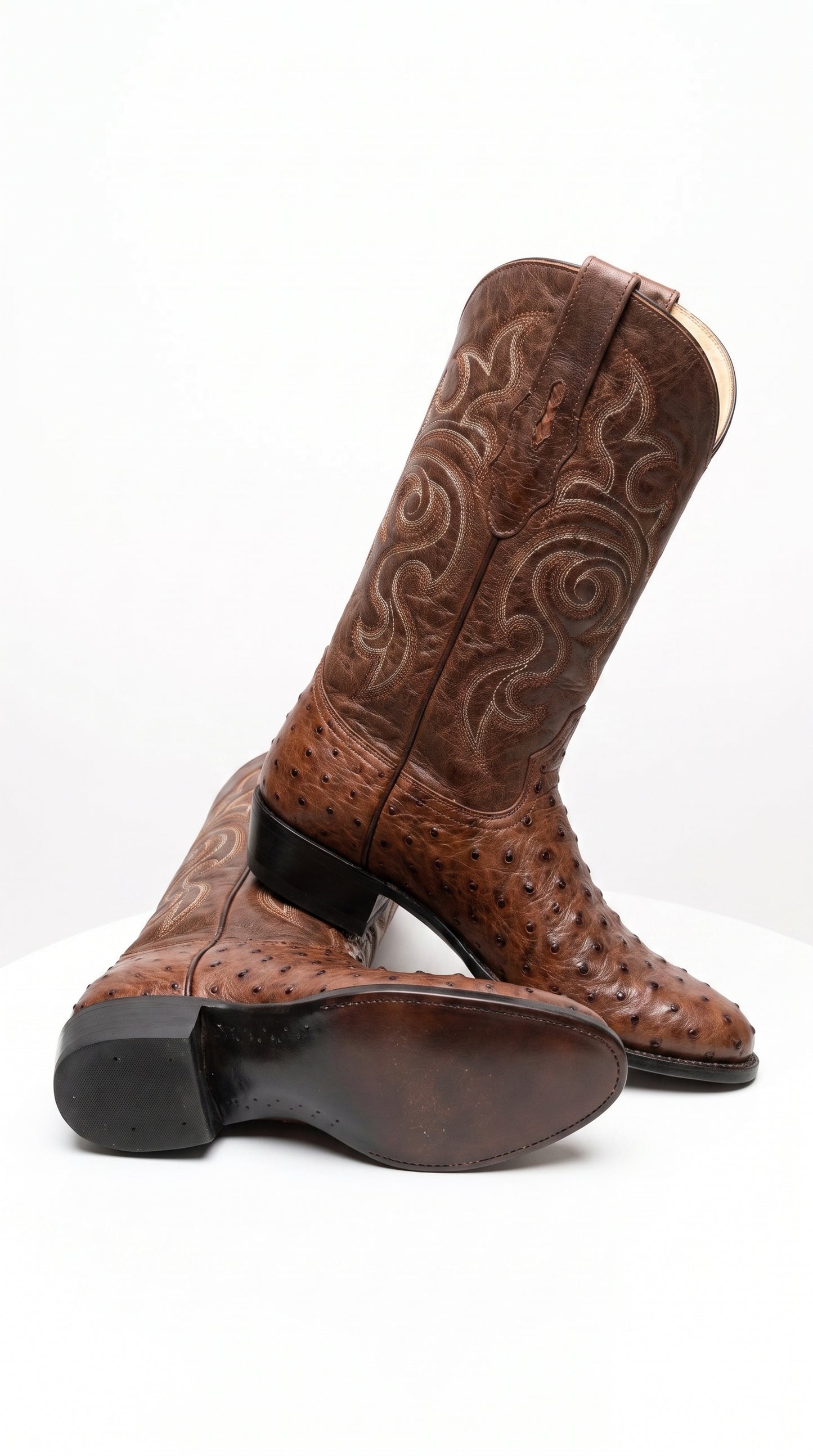 Men’s Los Altos Kango Tabac Genuine Ostrich Round Toe Boots, Exotic Western Cowboy Dress Boots