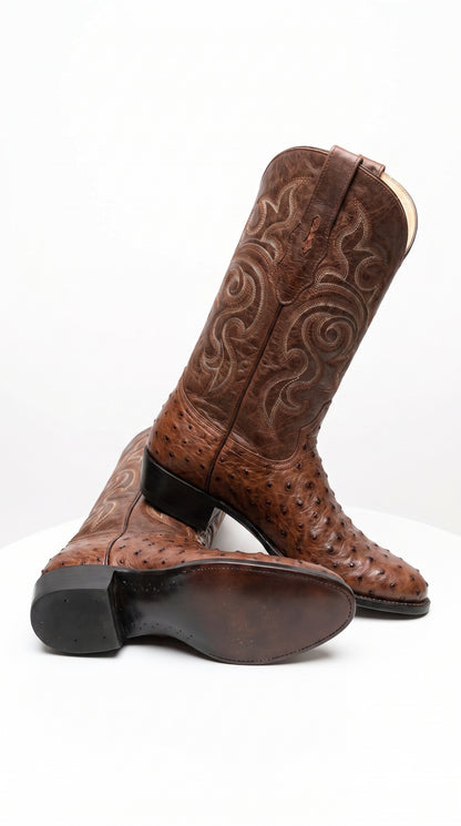 Men’s Los Altos Kango Tabac Genuine Ostrich Round Toe Boots, Exotic Western Cowboy Dress Boots