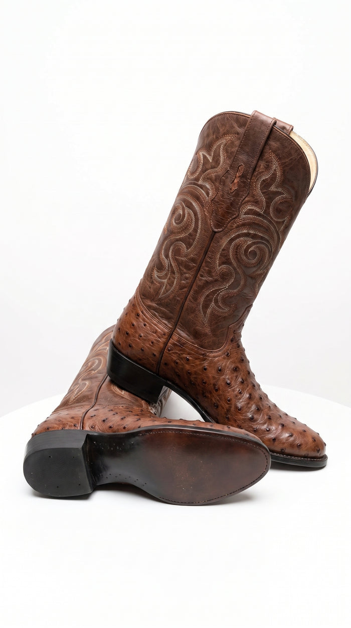 Men’s Los Altos Kango Tabac Genuine Ostrich Round Toe Boots, Exotic Western Cowboy Dress Boots