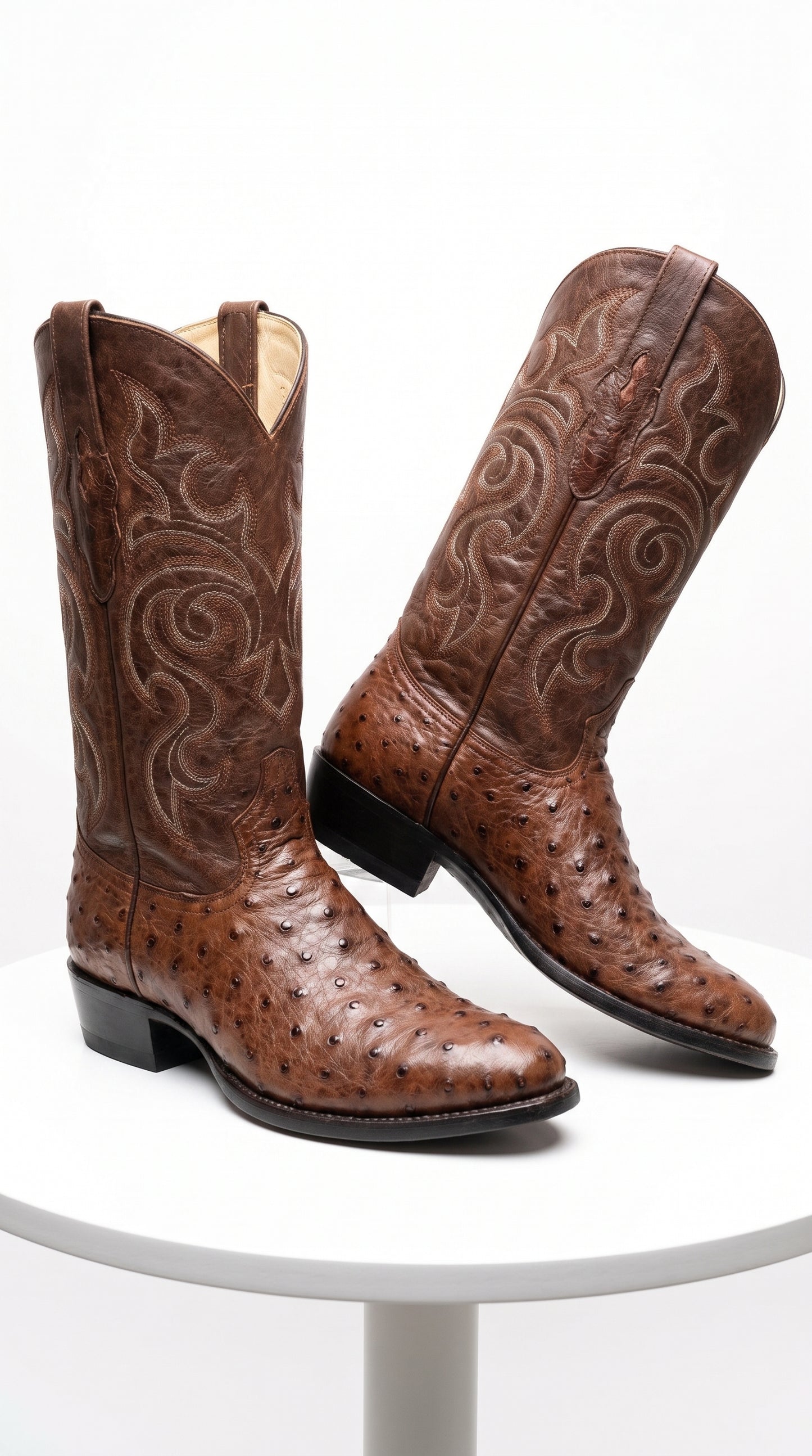 Men’s Los Altos Kango Tabac Genuine Ostrich Round Toe Boots, Exotic Western Cowboy Dress Boots