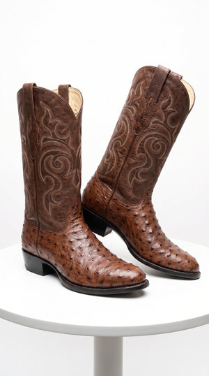 Men’s Los Altos Kango Tabac Genuine Ostrich Round Toe Boots, Exotic Western Cowboy Dress Boots