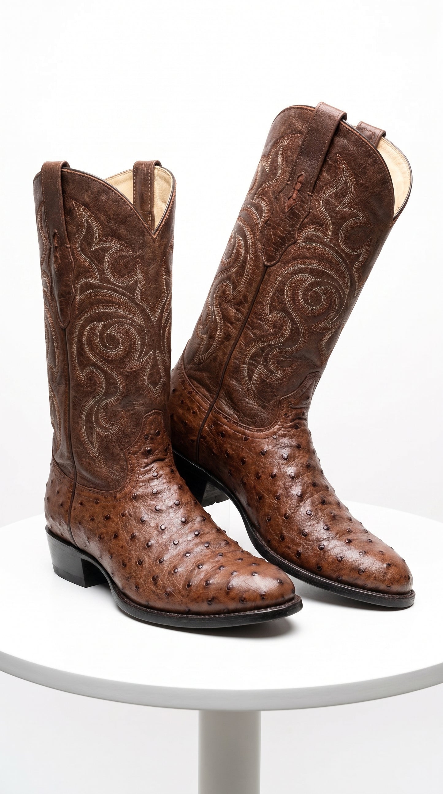 Men’s Los Altos Kango Tabac Genuine Ostrich Round Toe Boots, Exotic Western Cowboy Dress Boots