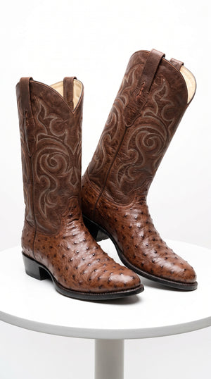 Men’s Los Altos Kango Tabac Genuine Ostrich Round Toe Boots, Exotic Western Cowboy Dress Boots