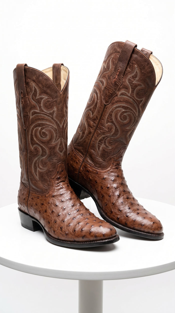 Men’s Los Altos Kango Tabac Genuine Ostrich Round Toe Boots, Exotic Western Cowboy Dress Boots