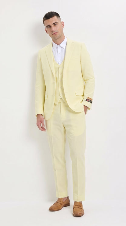 Men’s Yellow Pinstripe Seersucker Suit – 2 Piece Summer Suit Jacket and Pants