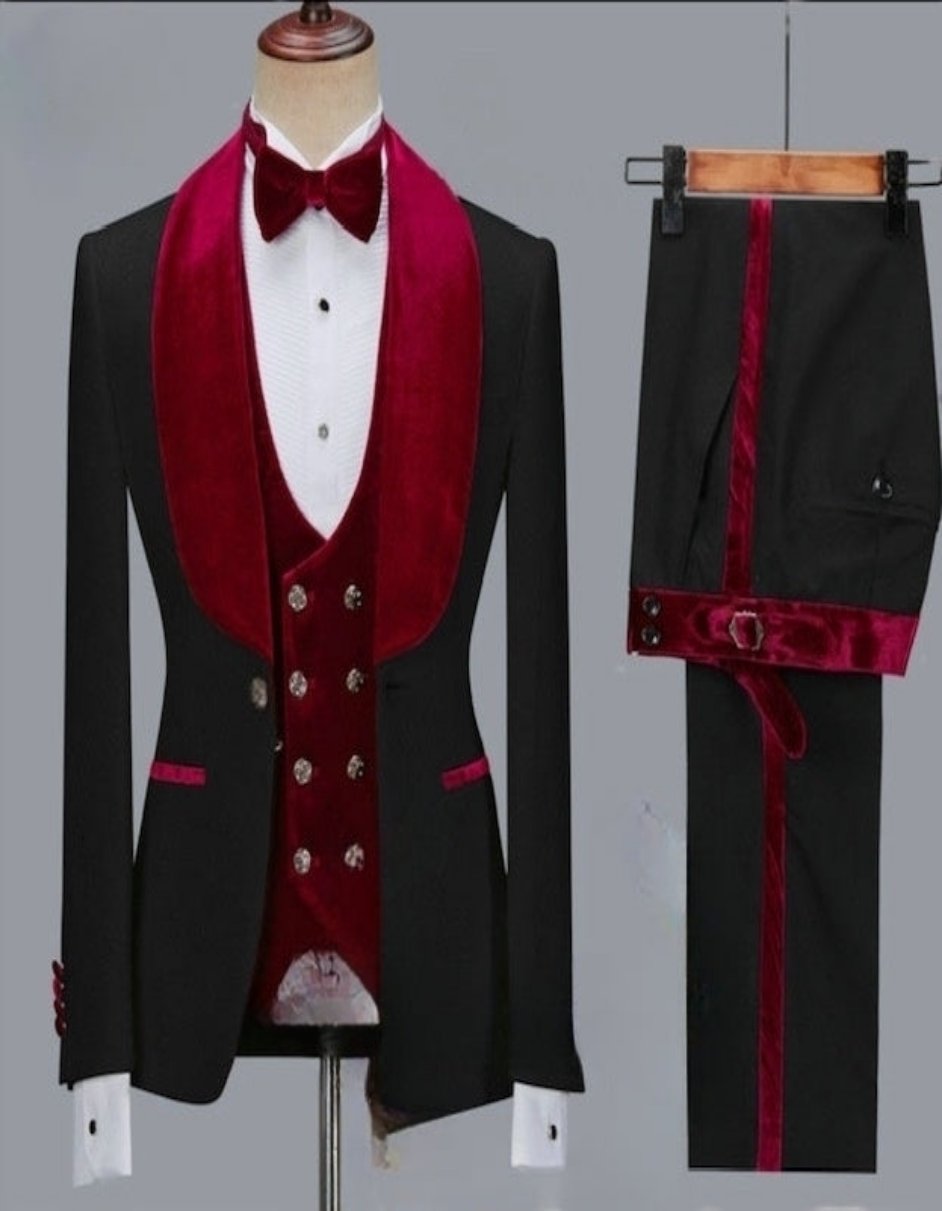 Mens Black Dinner Jacket - Two Toned Color Blazer - Black and Burgundy Sport Coat - Men's Tuxedo USA