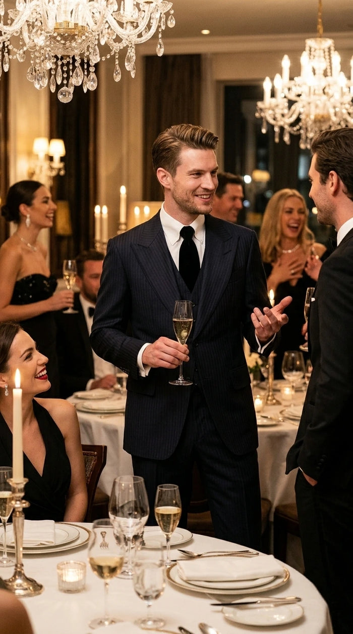 Men’s Navy Herringbone Textured 3 Piece Suit Set, Classic Formal Blazer, Waistcoat and Trouser Outfit