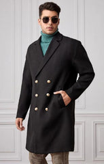 Men Lapel Collar Double Breasted Overcoat - Men's Tuxedo USA