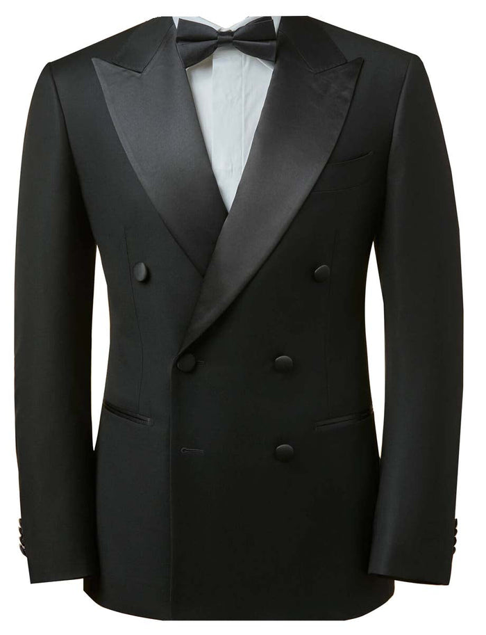Men’s Black Double Breasted Tuxedo Jacket with Satin Peak Lapel, Formal Wedding Dinner Blazer
