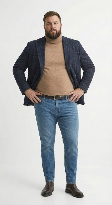 Men’s Double Breasted Navy Blue Pinstripe Blazer – Stripe Sport Coat Jacket