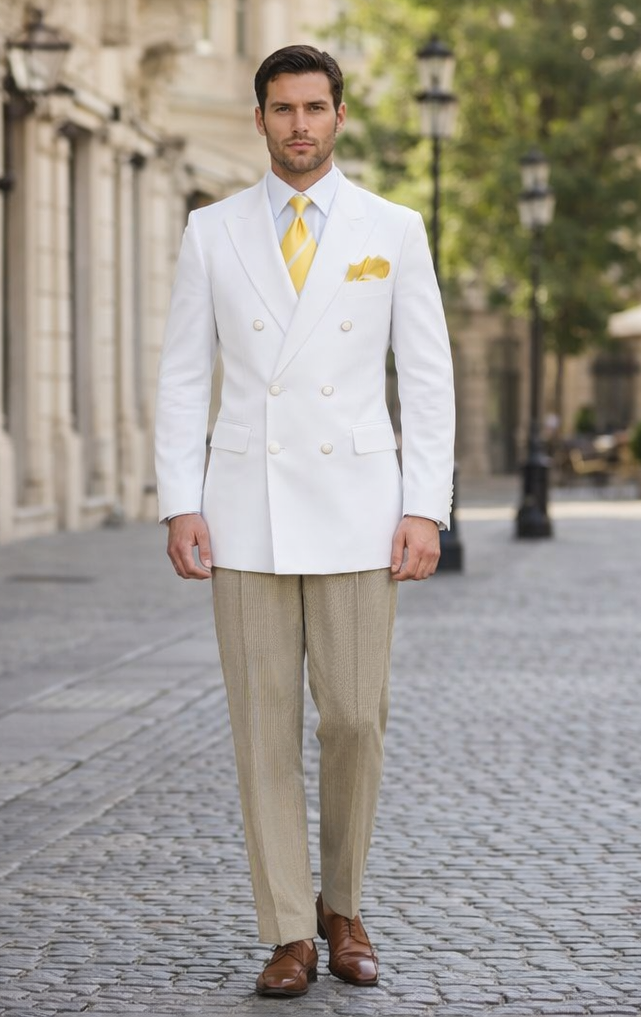 Men’s White Double Breasted Sport Coat – Timeless Classic Fit Blazer