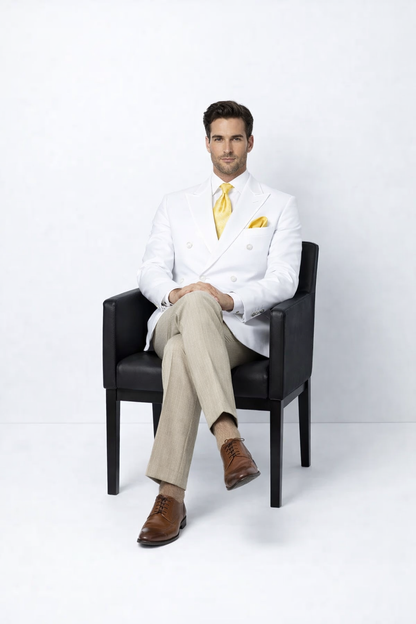 Men’s White Double Breasted Sport Coat – Timeless Classic Fit Blazer
