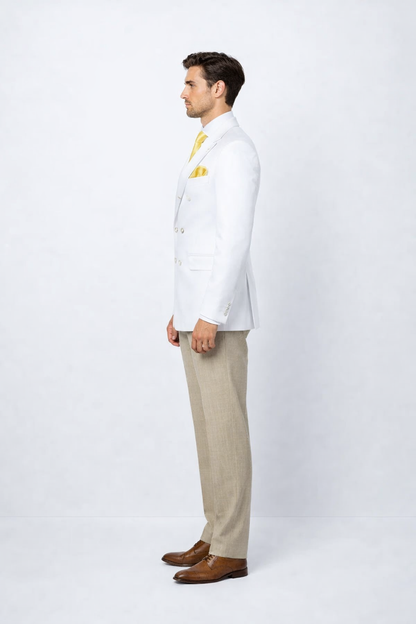 Men’s White Double Breasted Sport Coat – Timeless Classic Fit Blazer