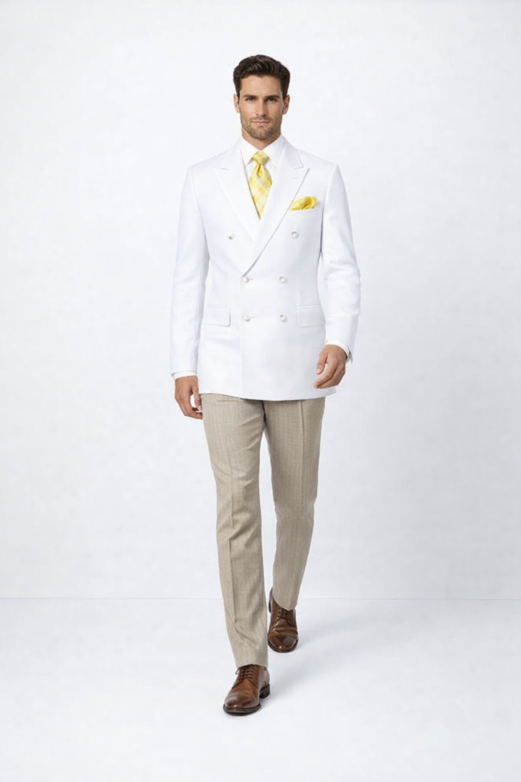 Men’s White Double Breasted Sport Coat – Timeless Classic Fit Blazer