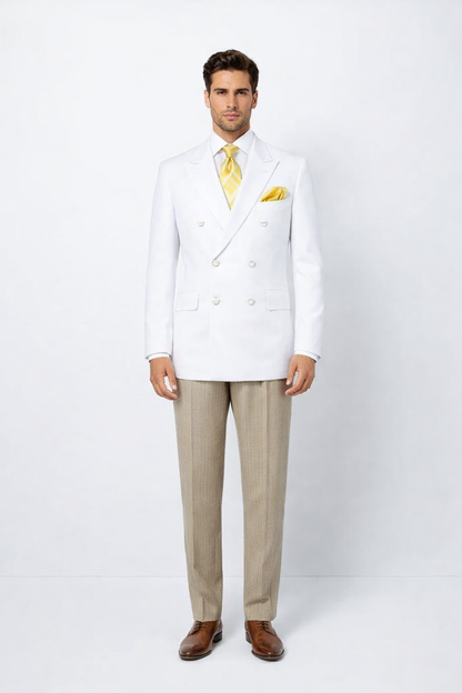 Men’s White Double Breasted Sport Coat – Timeless Classic Fit Blazer