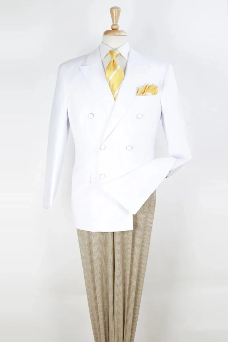Men’s White Double Breasted Sport Coat – Timeless Classic Fit Blazer