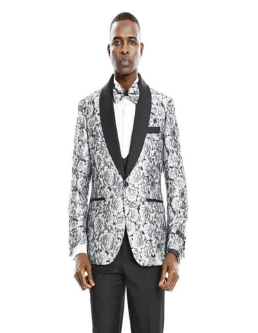 Monochrome Rose 3pc Tuxedo w/ Double Breasted Vest by Tazio - Men's Tuxedo USA