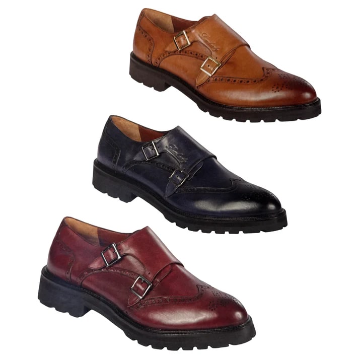 Lombardy Calfskin Wingtip Double Monk Strap Dress Shoes