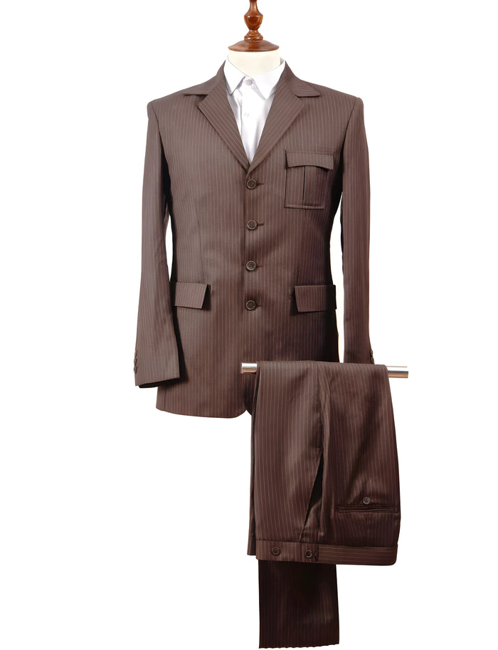 Men’s Brown Pinstripe Time Lord Suit – Doctor Who Inspired Retro 3 Piece Suit