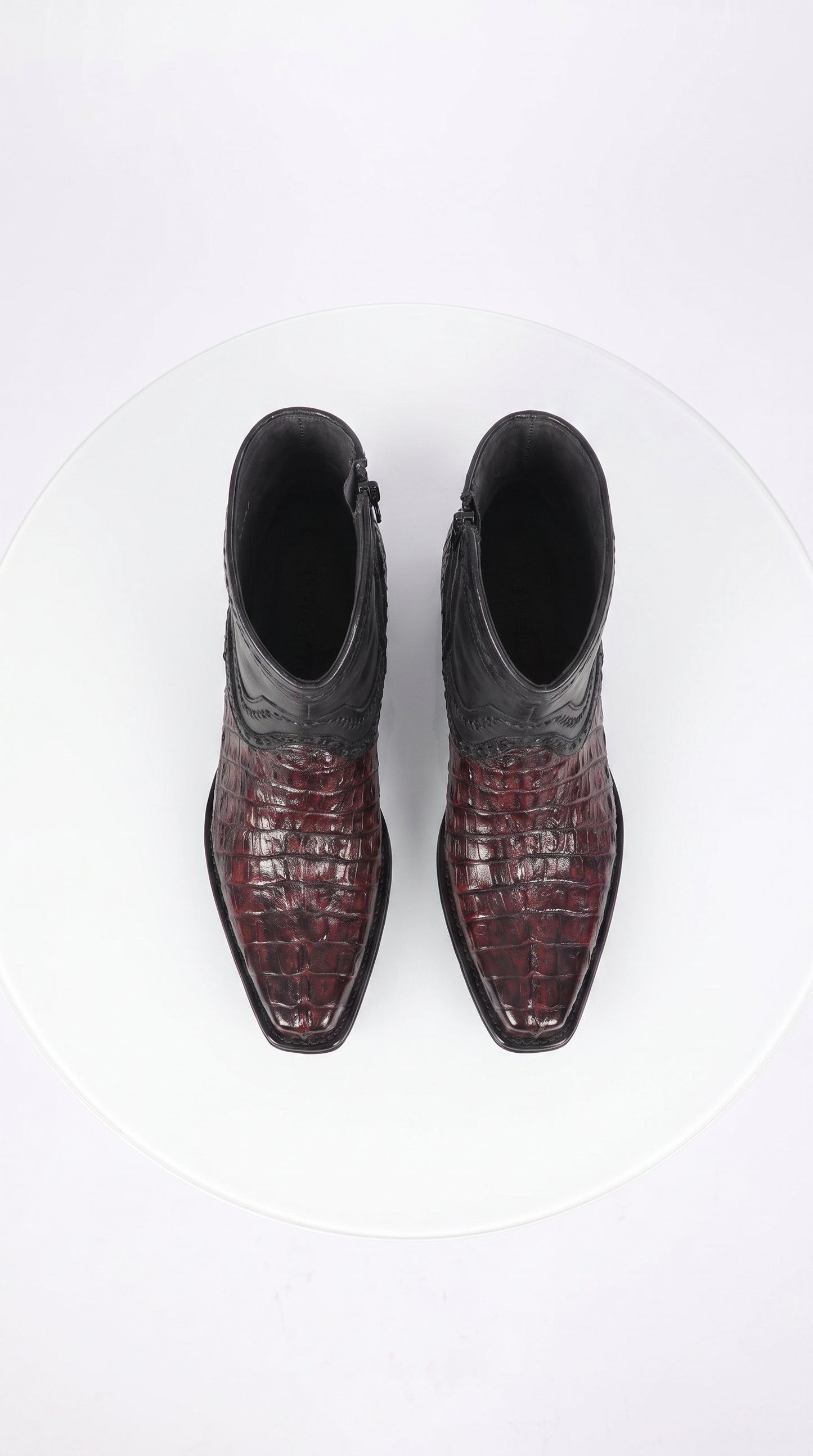 Los Altos Men’s Black Cherry Caiman Tail Low Shaft European Square Toe Boots