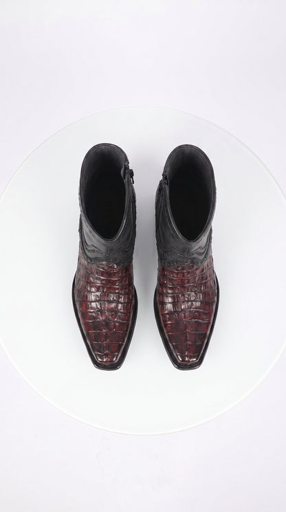 Los Altos Men’s Black Cherry Caiman Tail Low Shaft European Square Toe Boots