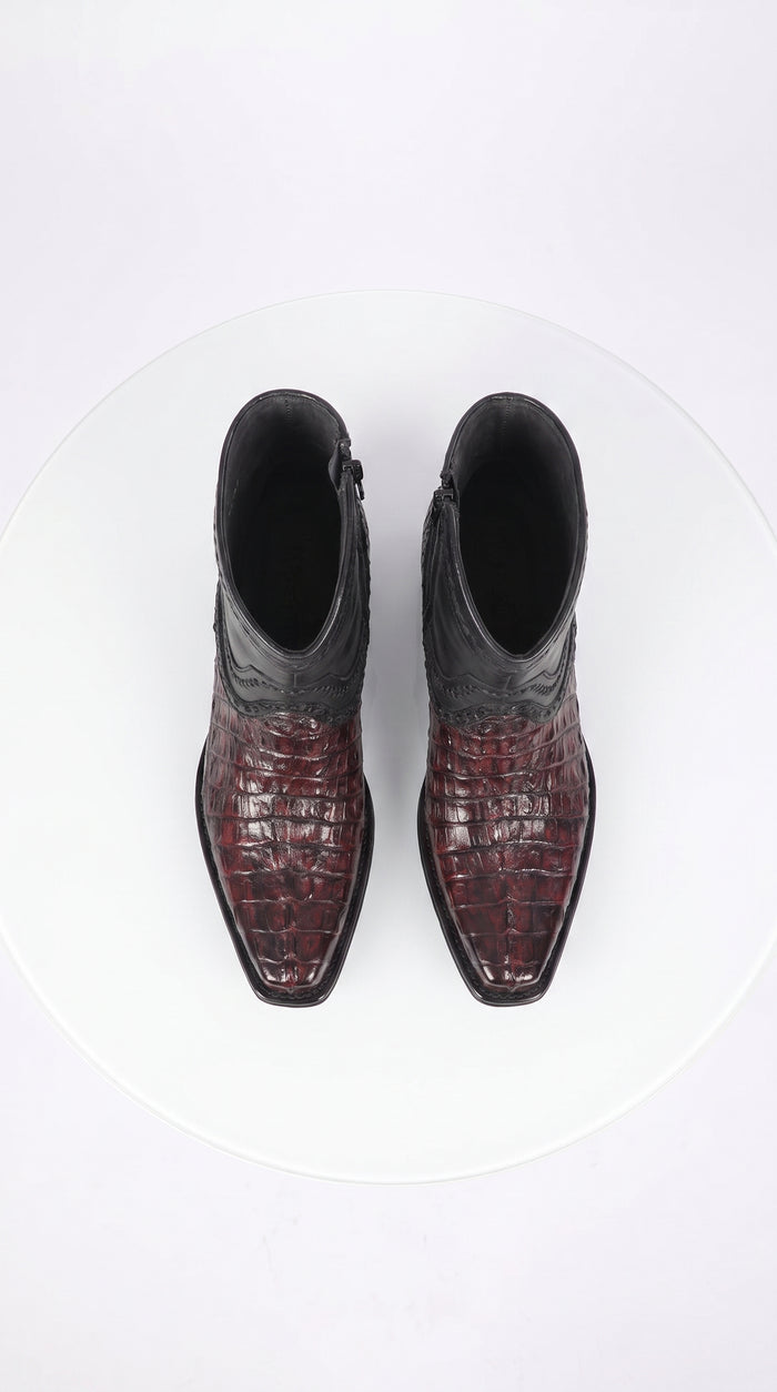 Los Altos Men’s Black Cherry Caiman Tail Low Shaft European Square Toe Boots