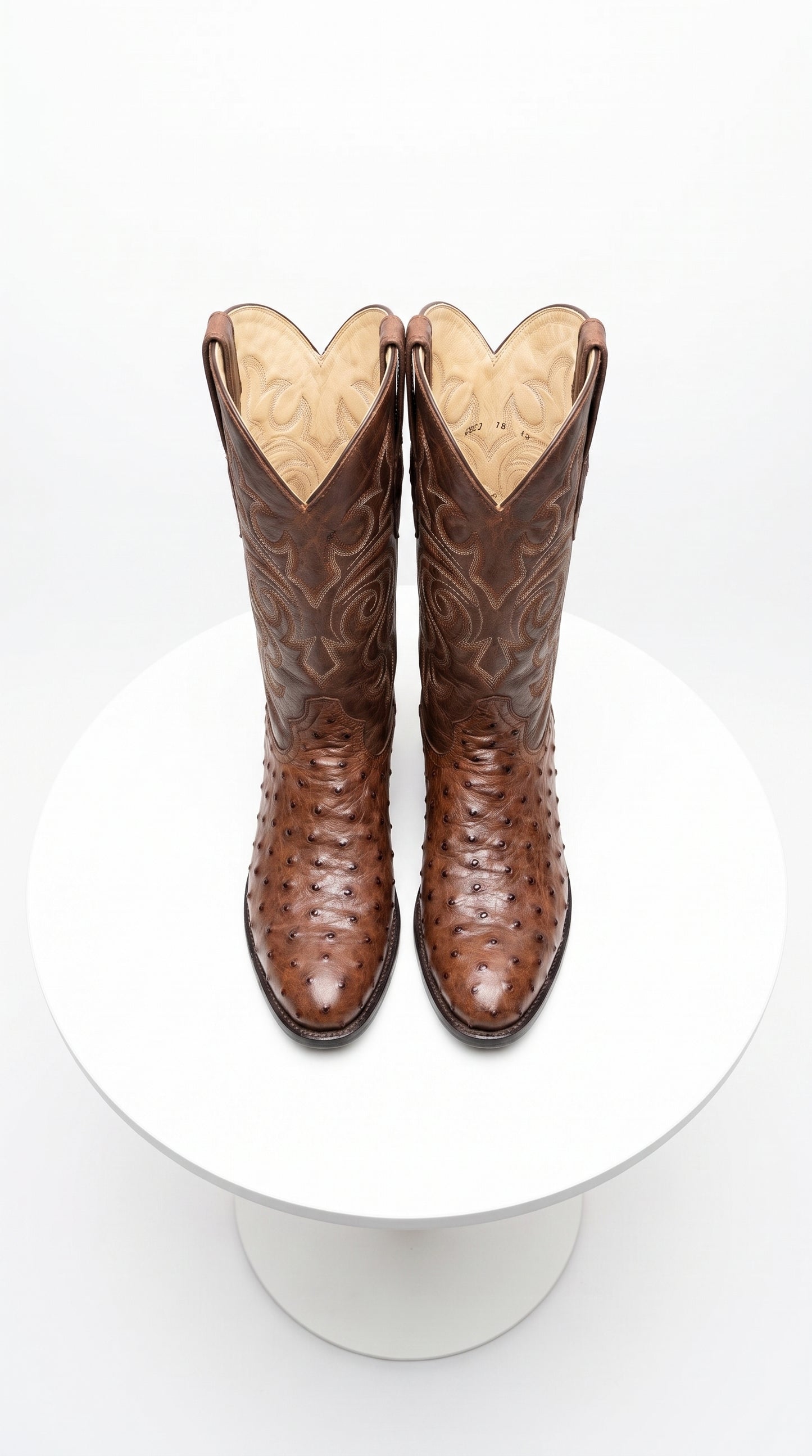 Men’s Los Altos Kango Tabac Genuine Ostrich Round Toe Boots, Exotic Western Cowboy Dress Boots