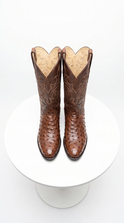 Men’s Los Altos Kango Tabac Genuine Ostrich Round Toe Boots, Exotic Western Cowboy Dress Boots
