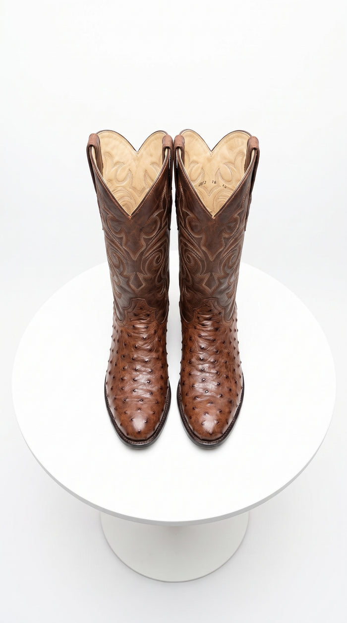 Men’s Los Altos Kango Tabac Genuine Ostrich Round Toe Boots, Exotic Western Cowboy Dress Boots