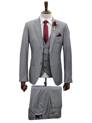 Mens Giovanni Testi 3 Piece Suit in Light Grey – Notch Lapel Blazer, Matching Vest & Flex Waist Dress Pants