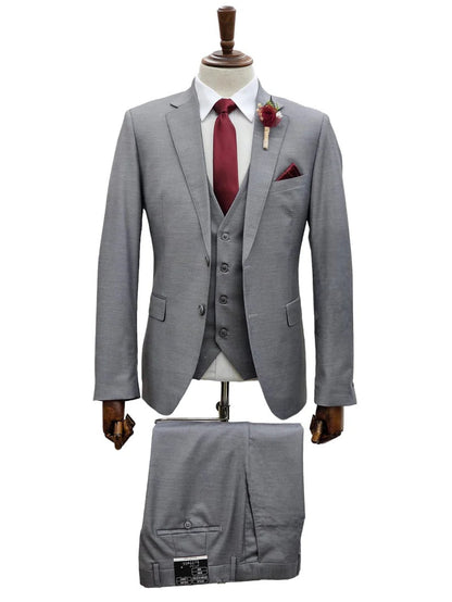 Mens Giovanni Testi 3 Piece Suit in Light Grey – Notch Lapel Blazer, Matching Vest & Flex Waist Dress Pants