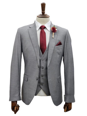Mens Giovanni Testi 3 Piece Suit in Light Grey – Notch Lapel Blazer, Matching Vest & Flex Waist Dress Pants
