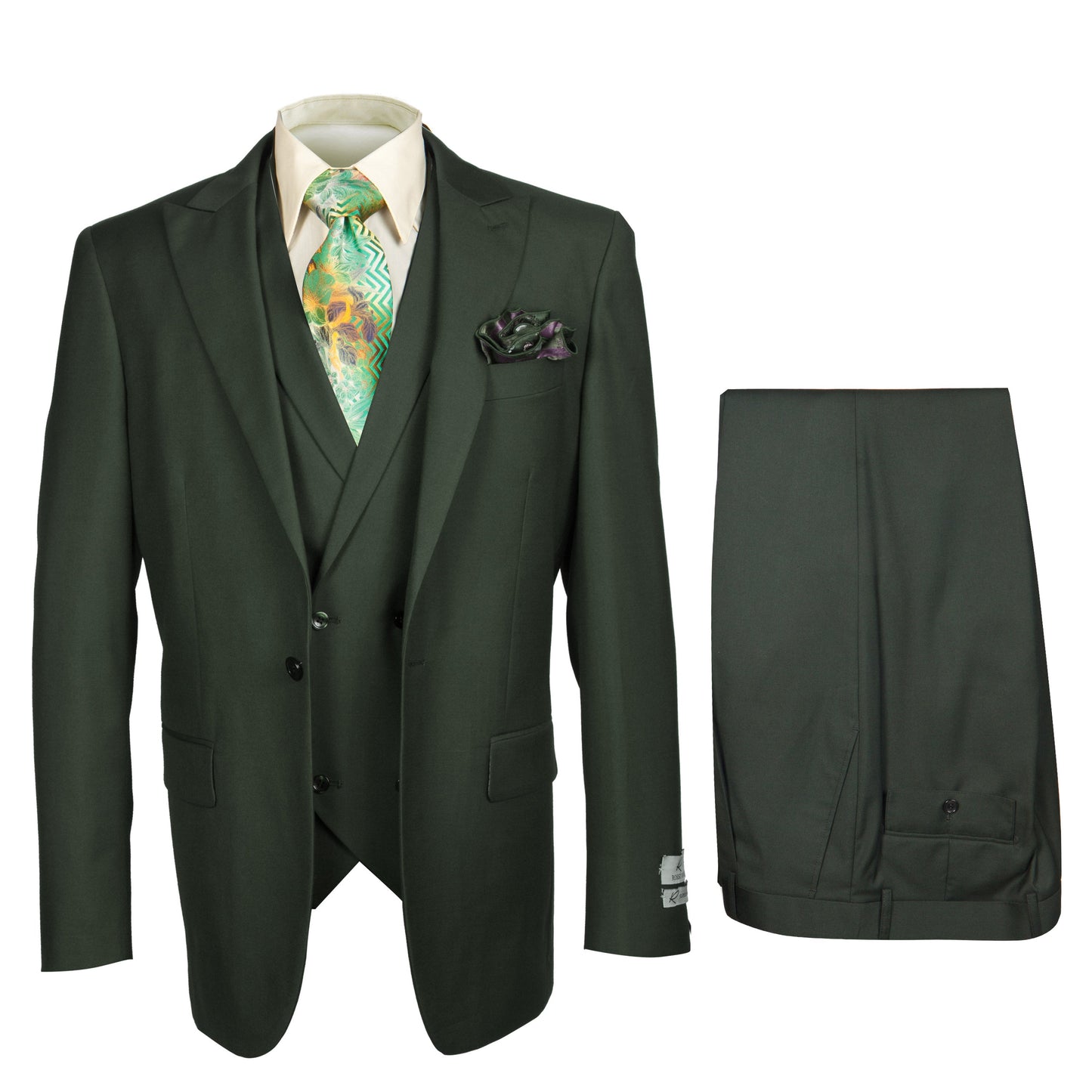 Rossi Man ELI RM117 ?? Classic 3-Piece Men??s Suit in Hunter Green